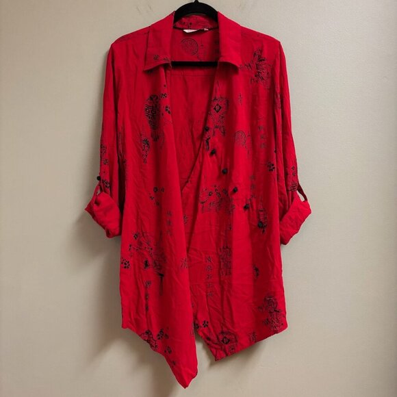 Soft Surroundings Women Wrap Top Size *S Knot Button Asian Tunic Red Asymmetric - Picture 13 of 16